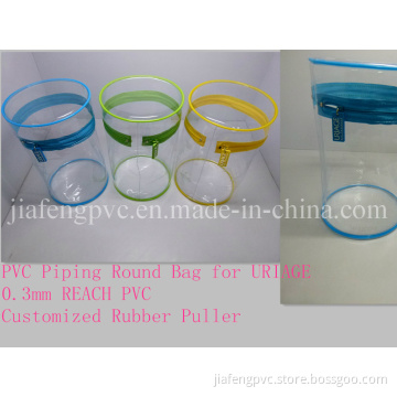 Round PVC Cosmetic Bag with Rubber Puller